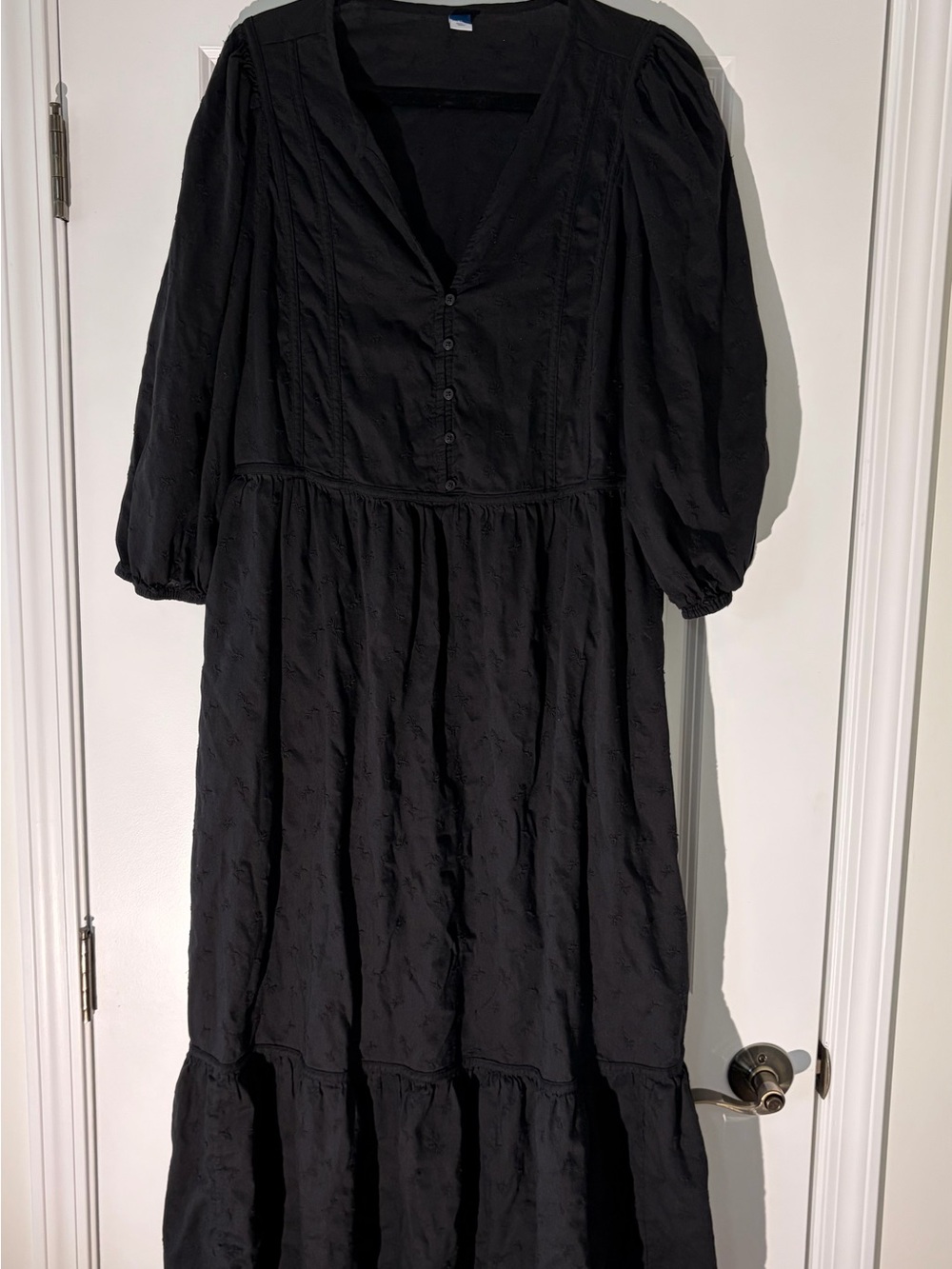 Old Navy Black Tiered Maxi Dress with Puff Sleeves